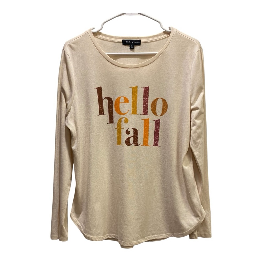 State Of Mine Hello Fall Long Sleeve Shirt Scoop Hem Cream Women’s Size L